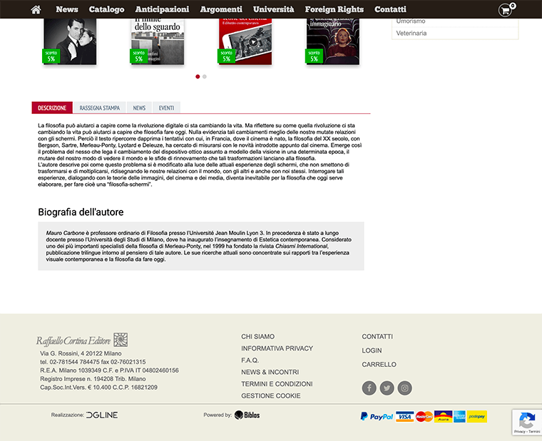 Un'interlinea troppo piccola ostacola la leggibilità del sito Raffaello Cortina editore